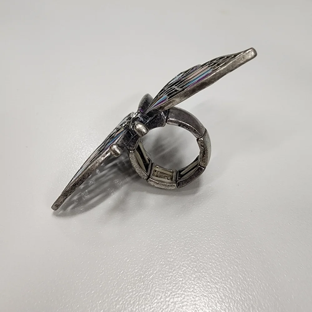 Art Nouveau Style Multi-Color Enamel & Silver Tone Filigree Butterfly Statement